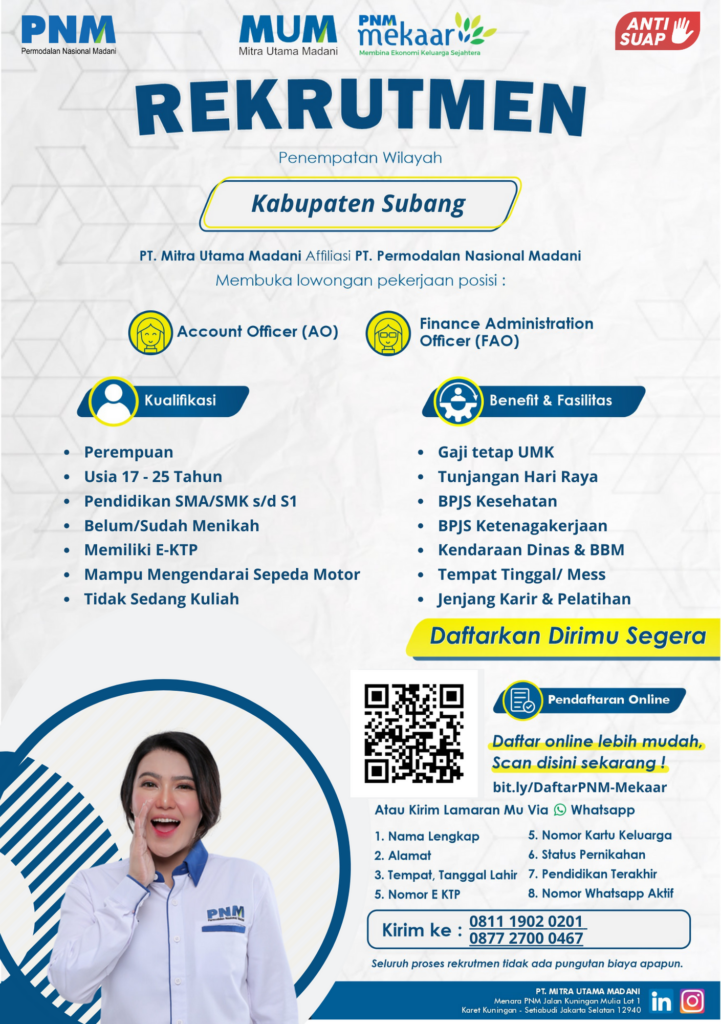 Lowongan Kerja PT Permodalan Nasional Madani (PNM) Subang